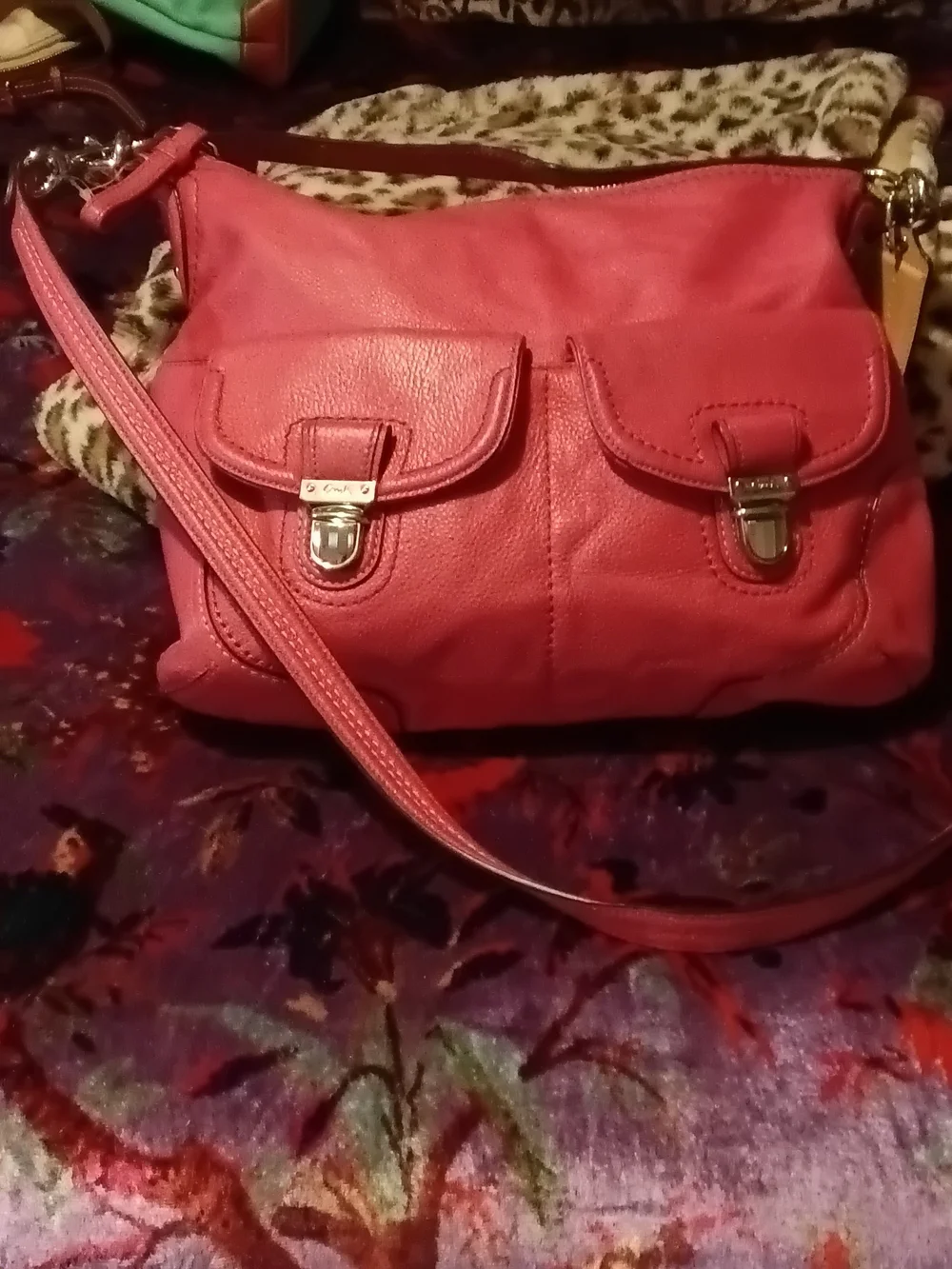 Coach Rose Leather Shoulder Bag with Front Pockets